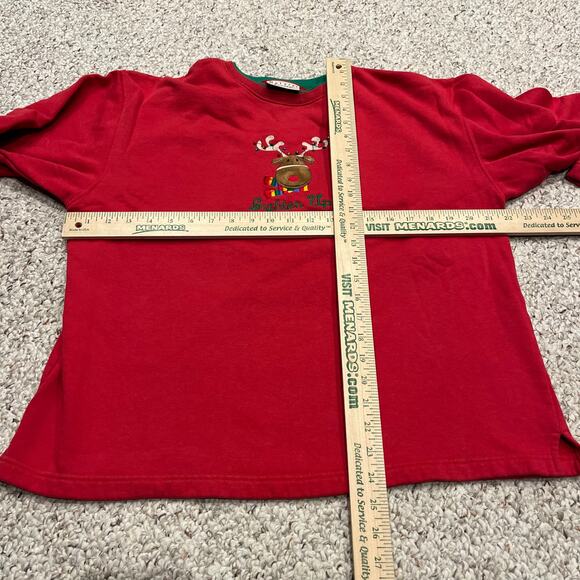 Christmas Novelty Sweatshirt Sz L Reindeer "Lighten Up" Embroidered Vintage - Picture 6 of 7